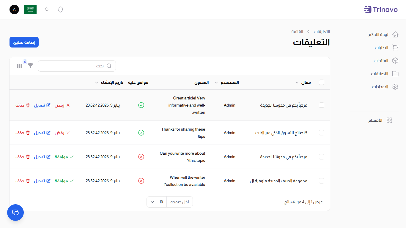 قائمة تعليقات المدونة