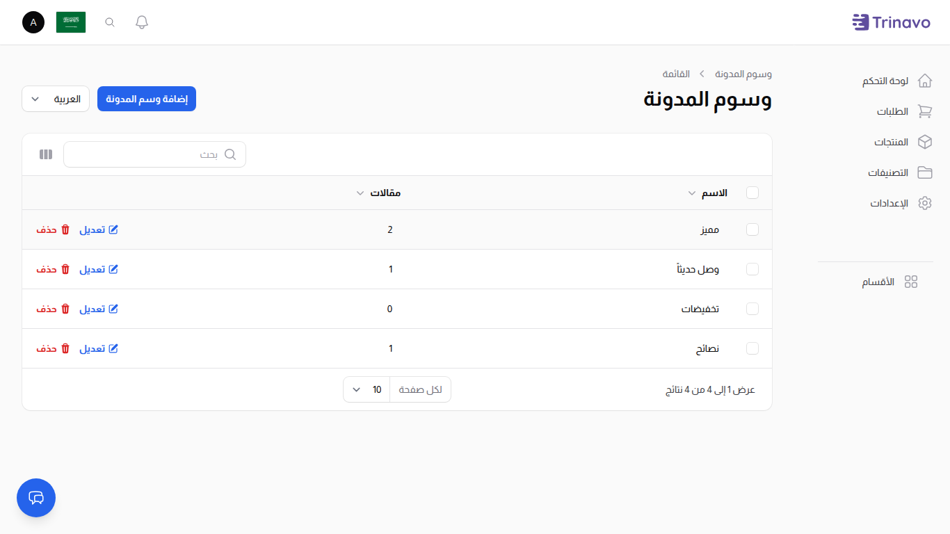 قائمة وسوم المدونة