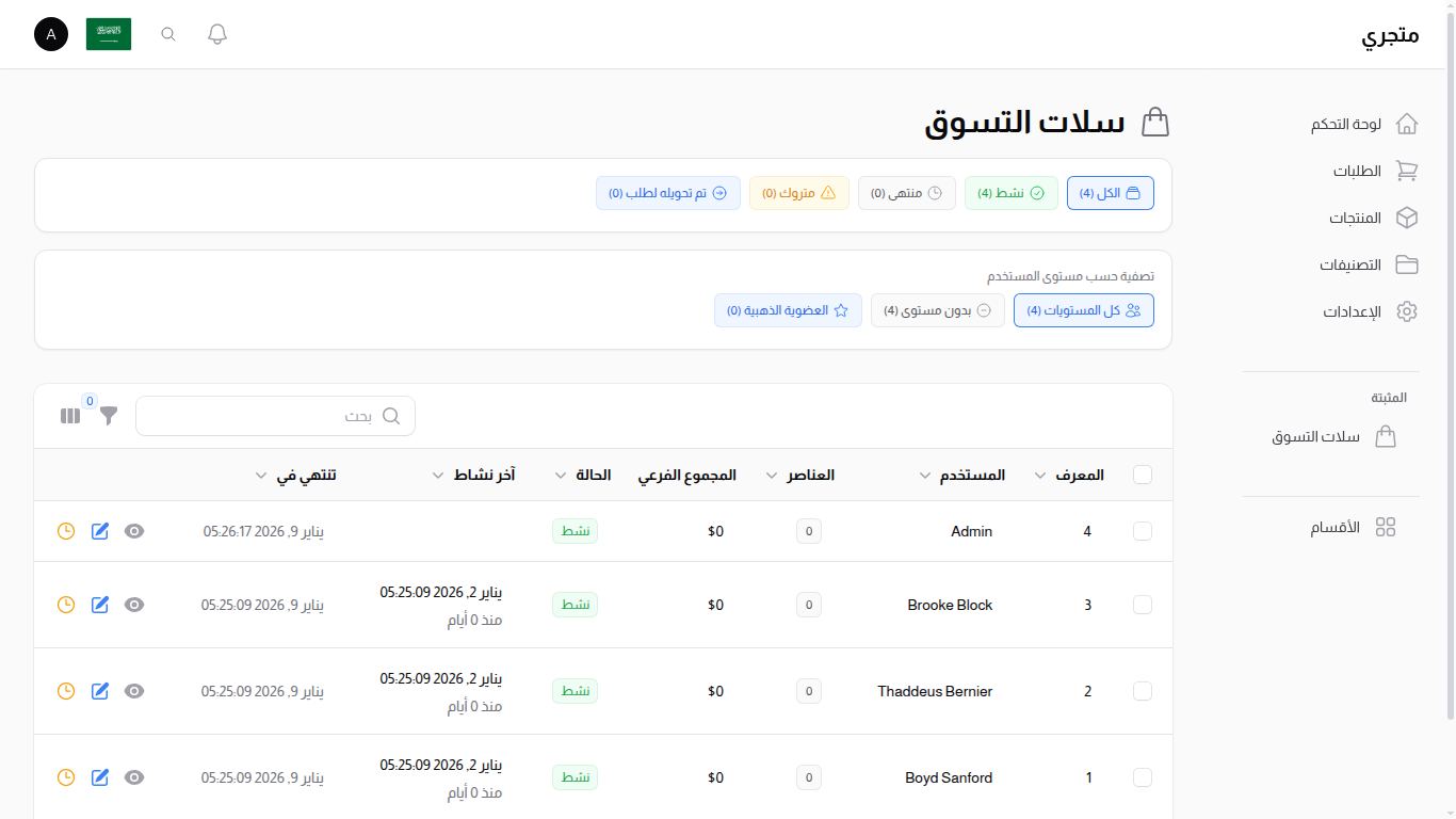 قائمة السلات