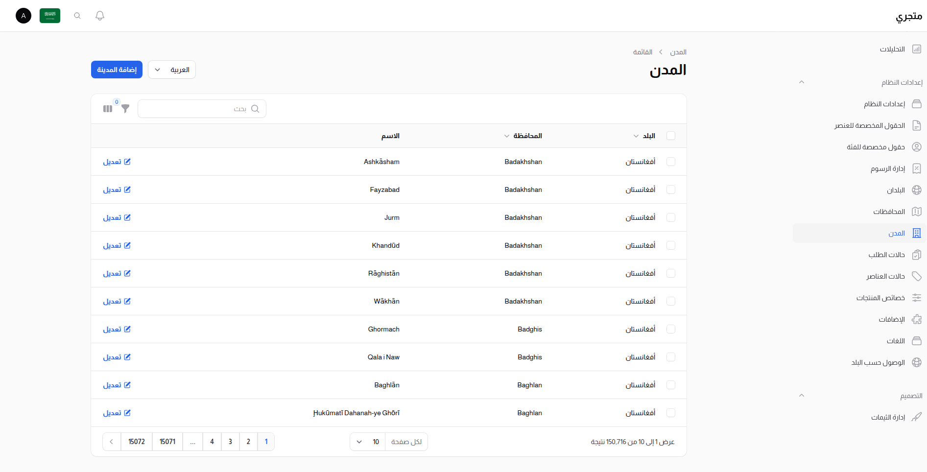 قائمة المدن