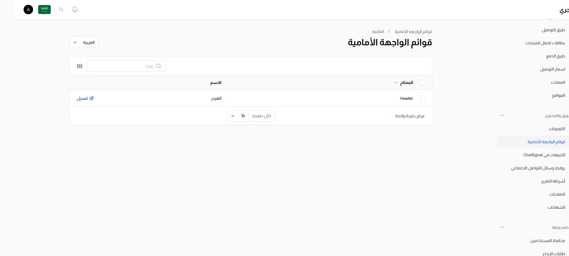 قائمة قوائم الواجهة الأمامية