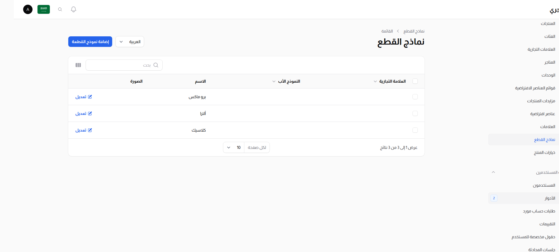 قائمة نماذج القطع