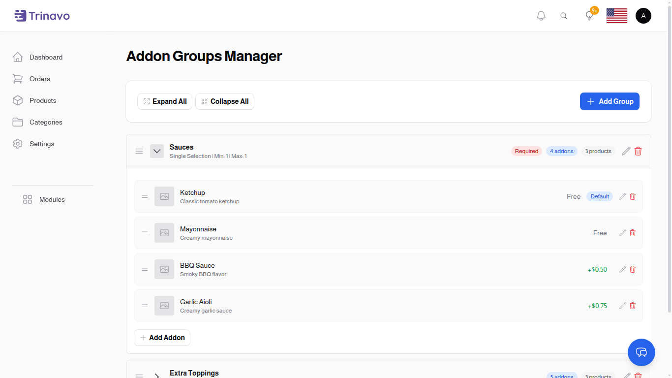 Addon Group Expanded