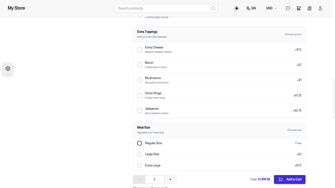 Frontend Addon Selector