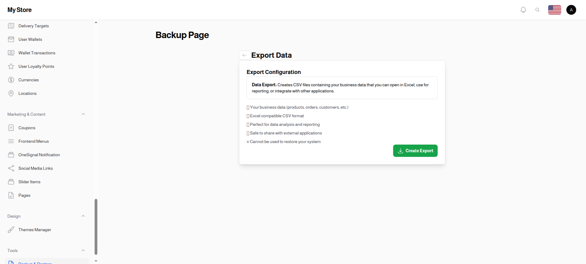 Export Data Configuration