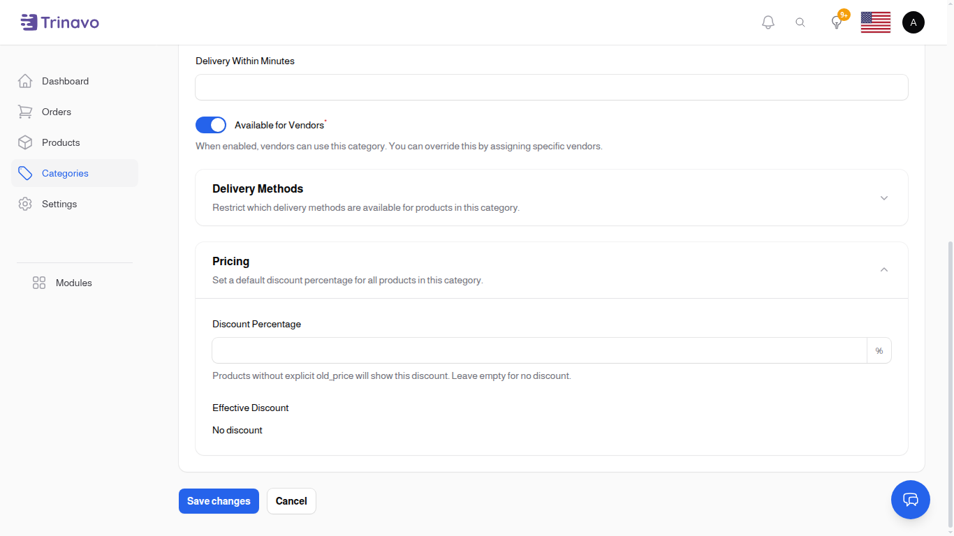 Category Pricing Section