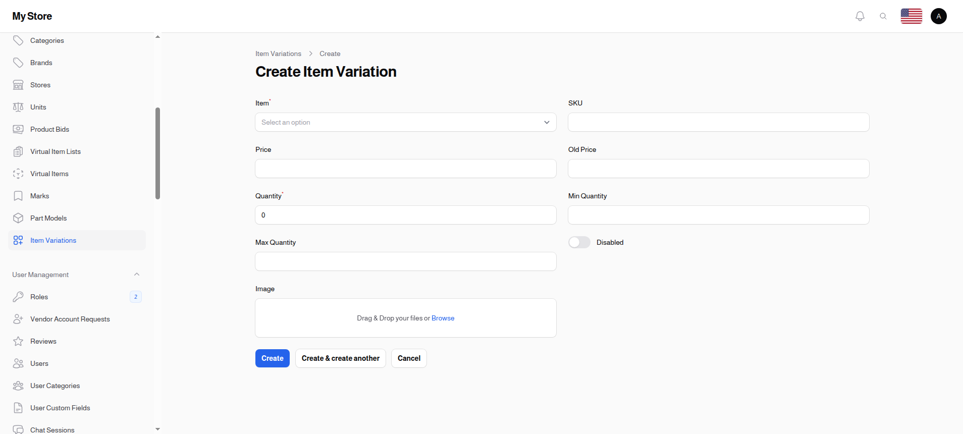 Create Item Variation