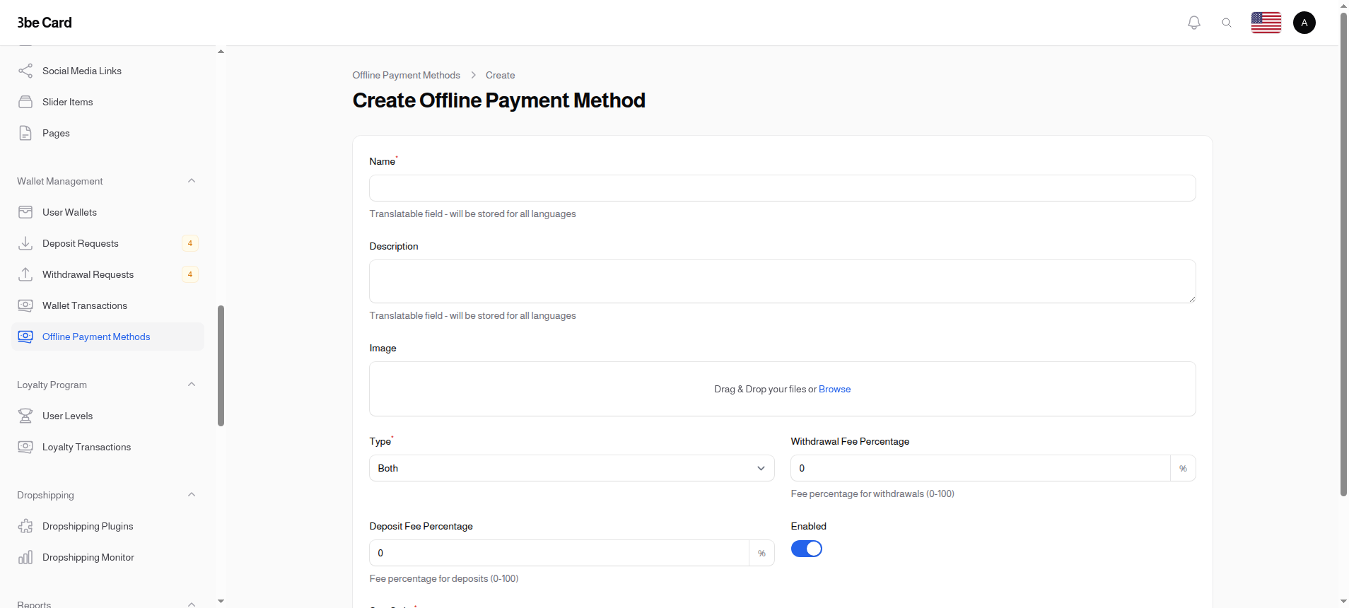 Create Offline Payment Method