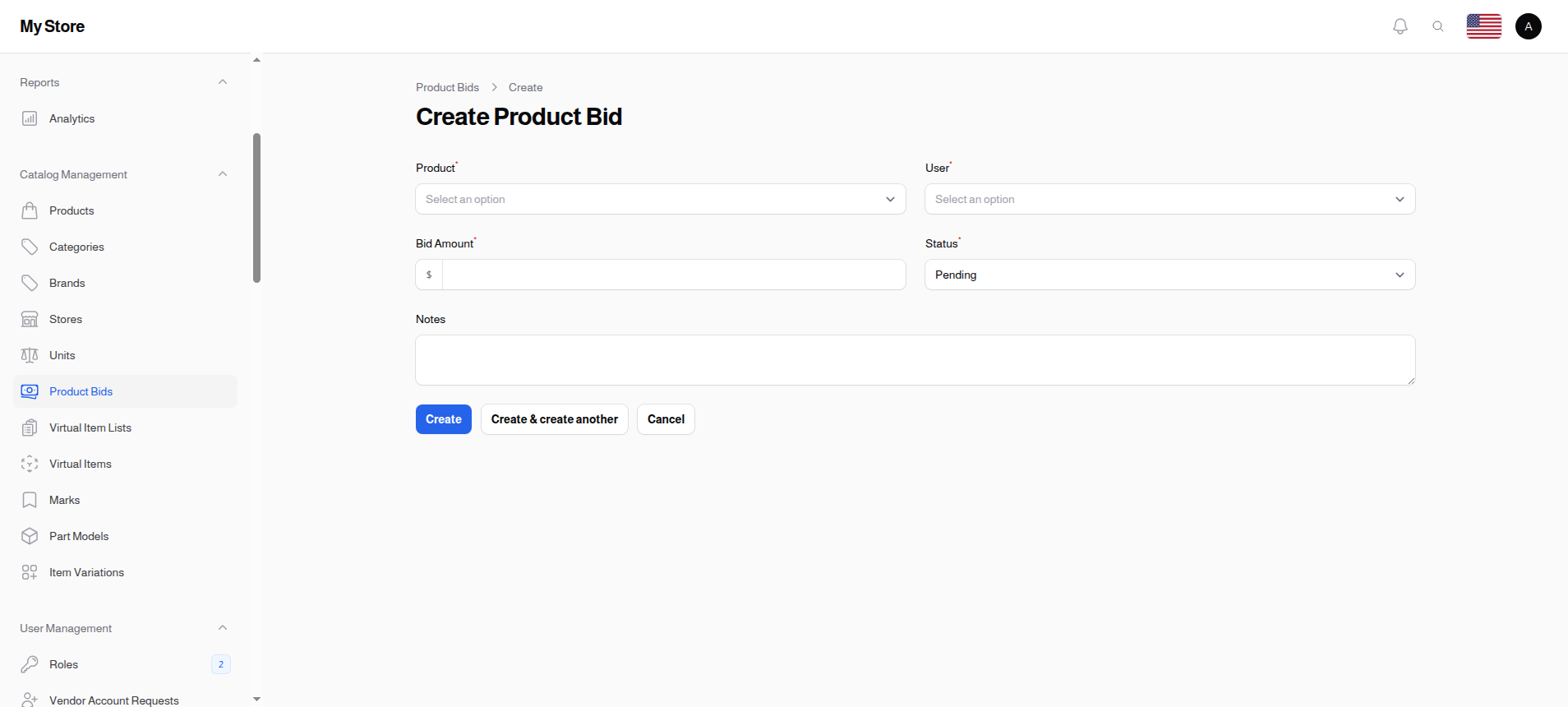 Create Product Bid