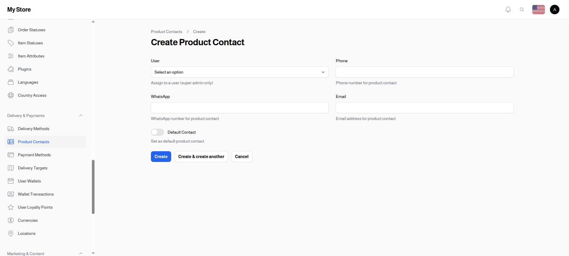 Create Product Contact