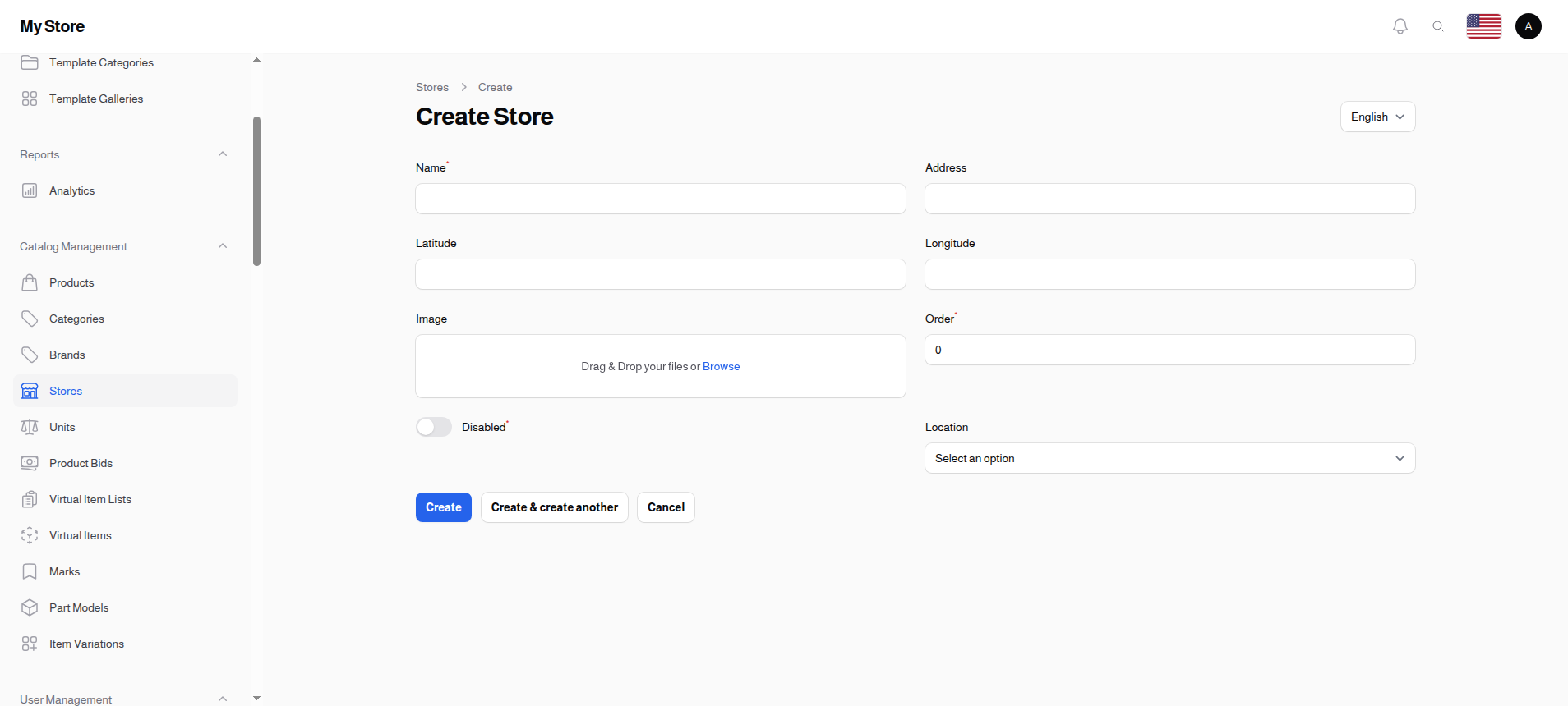 Store Creation Form