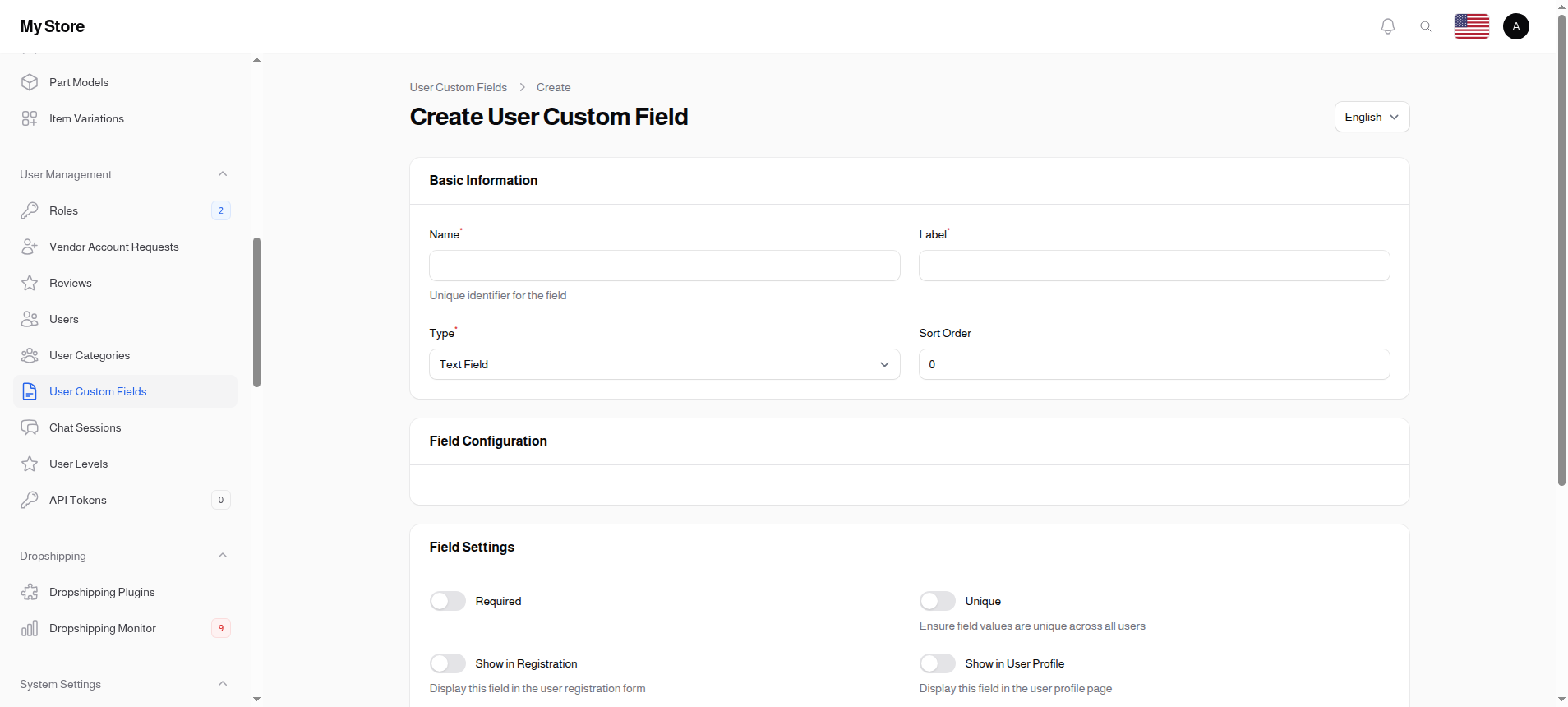 Create User Custom Field