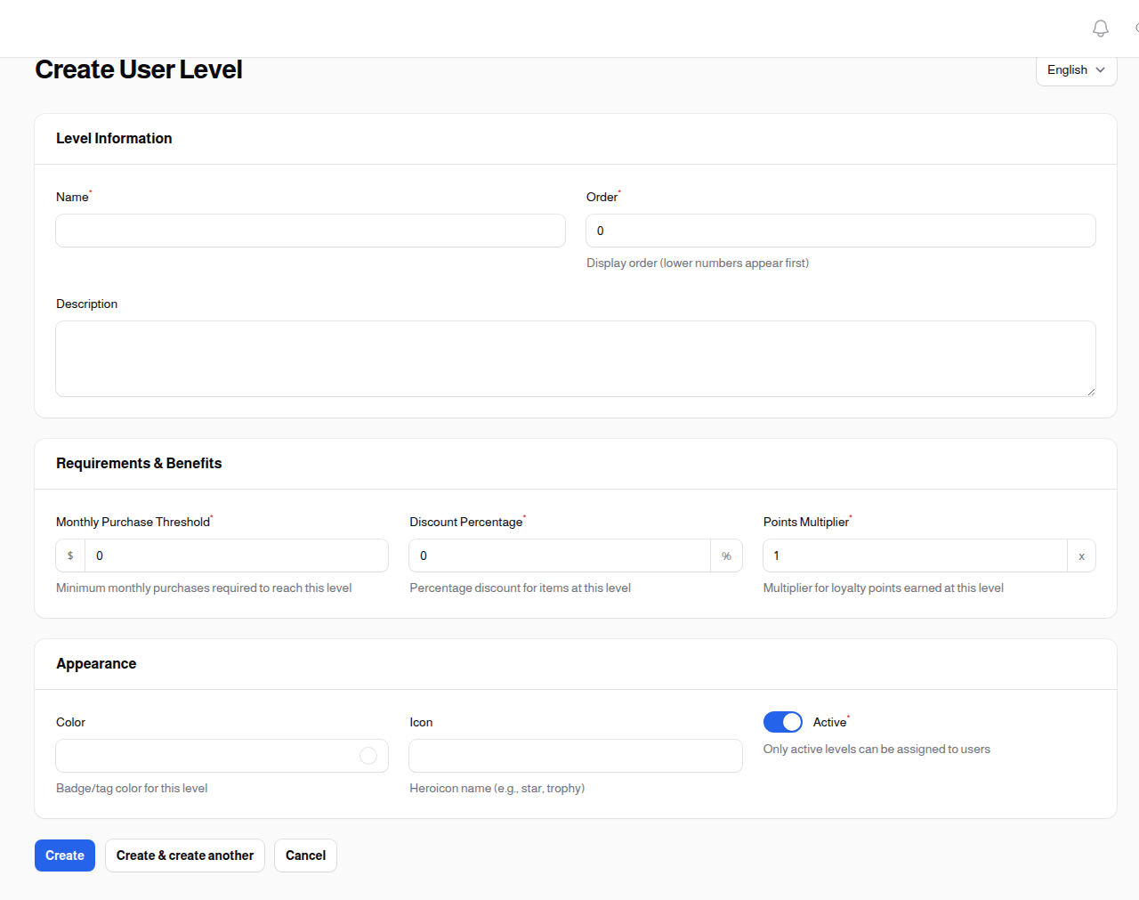 User Level - Level Information