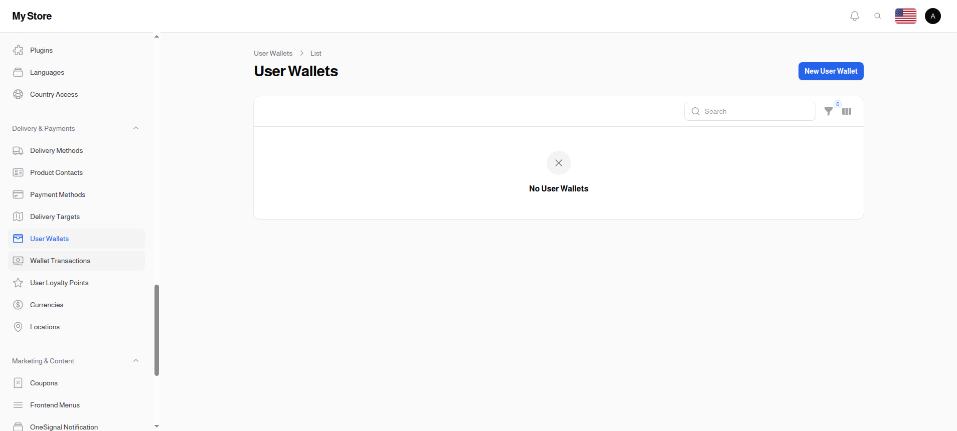 User Wallets List