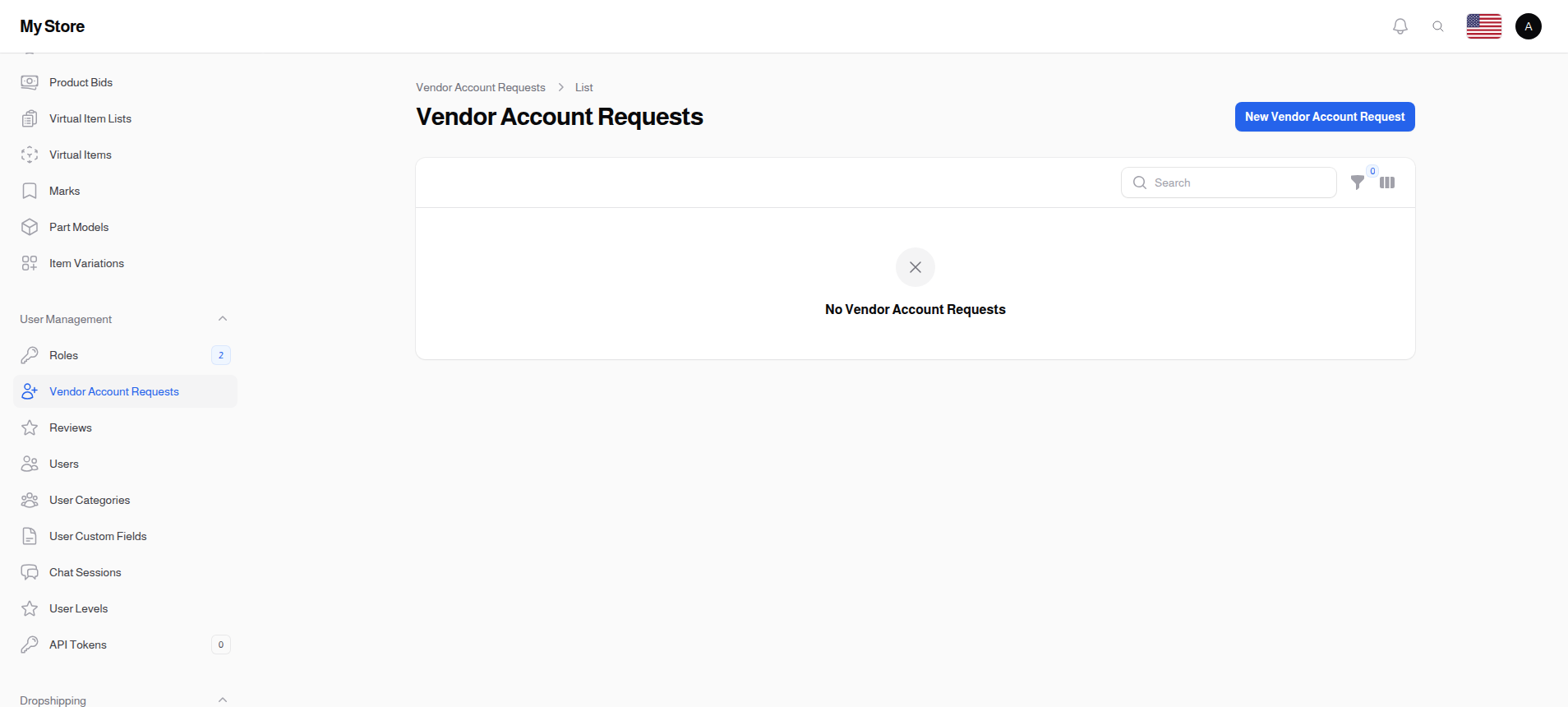 Vendor Account Requests List