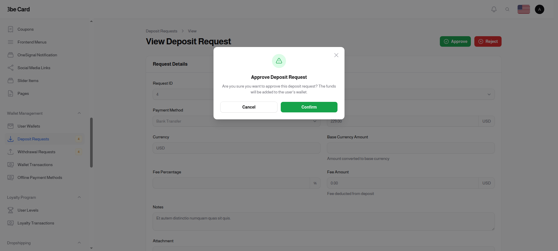 Approve Deposit Request