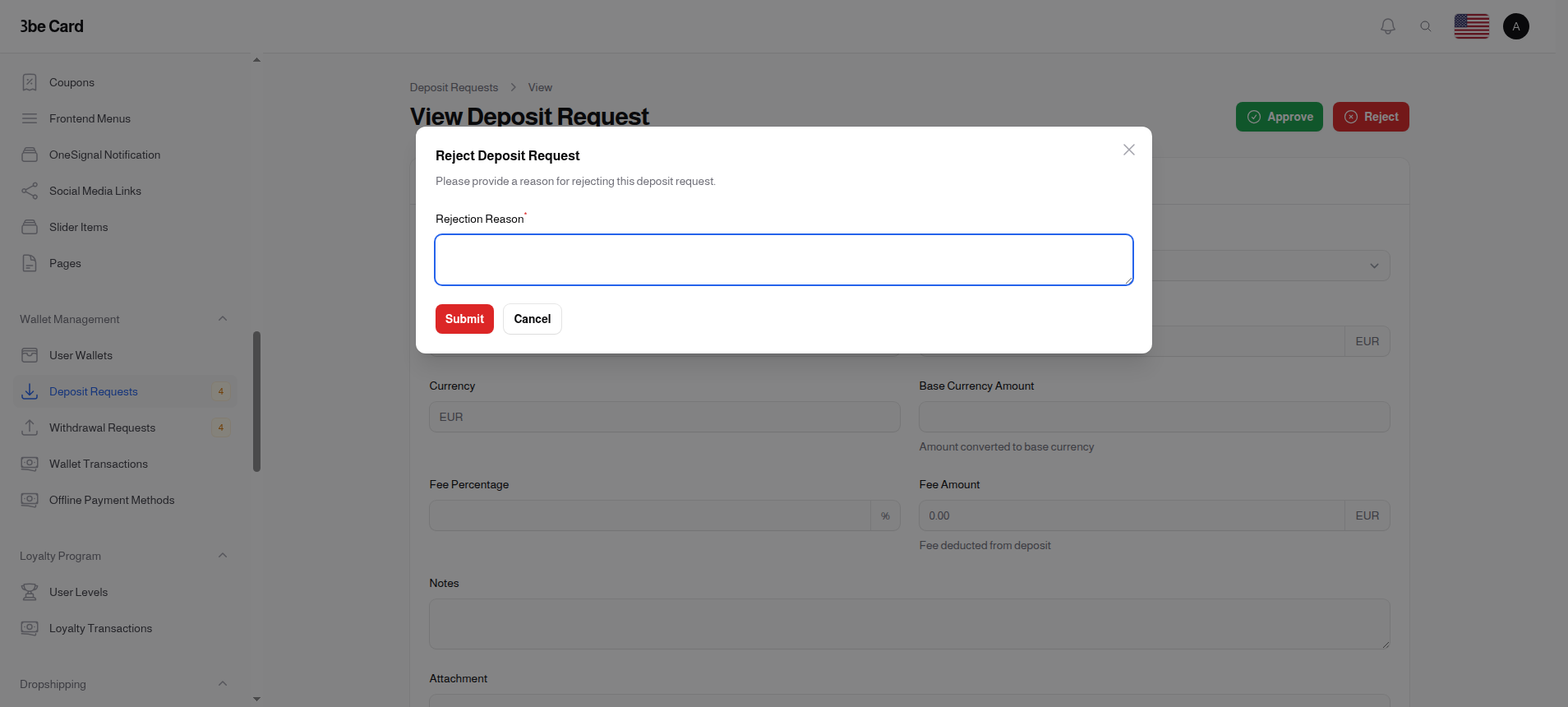 Reject Deposit Request