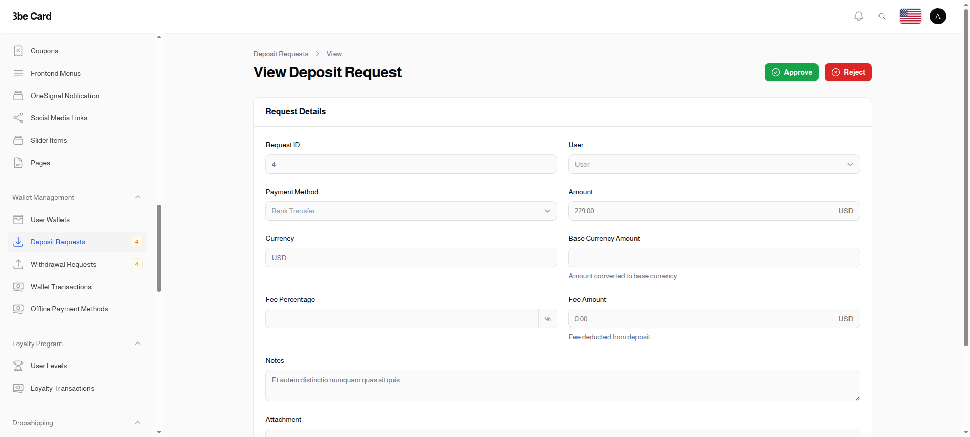 View Deposit Request