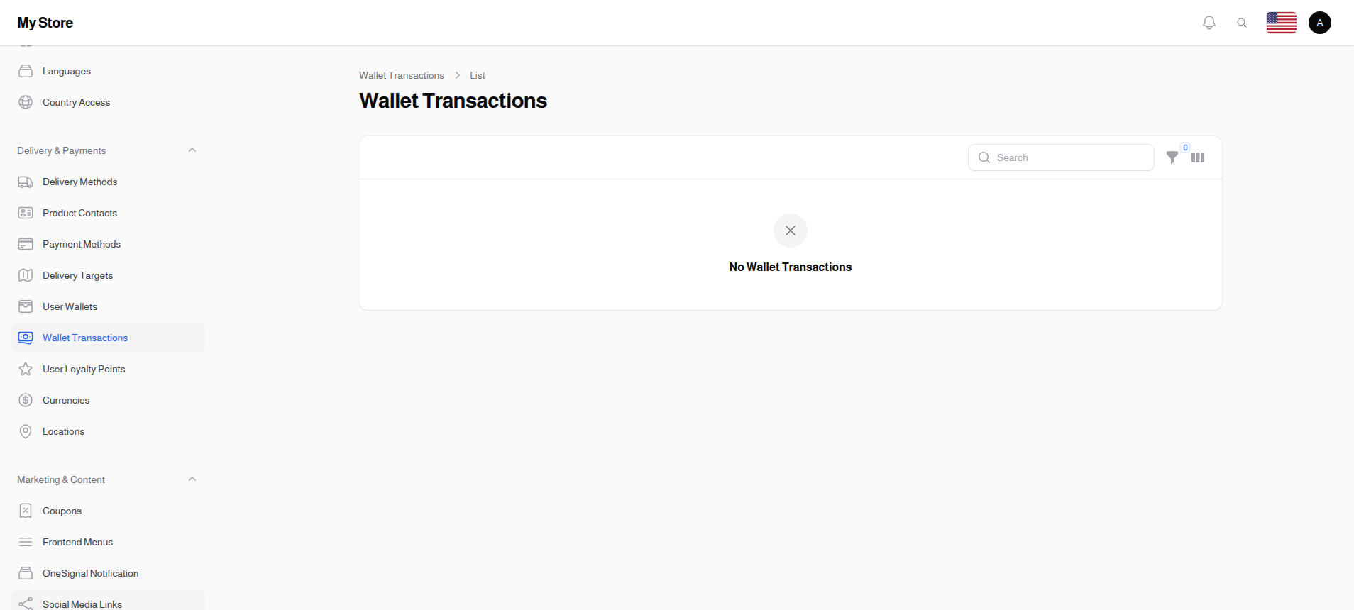 Wallet Transactions List