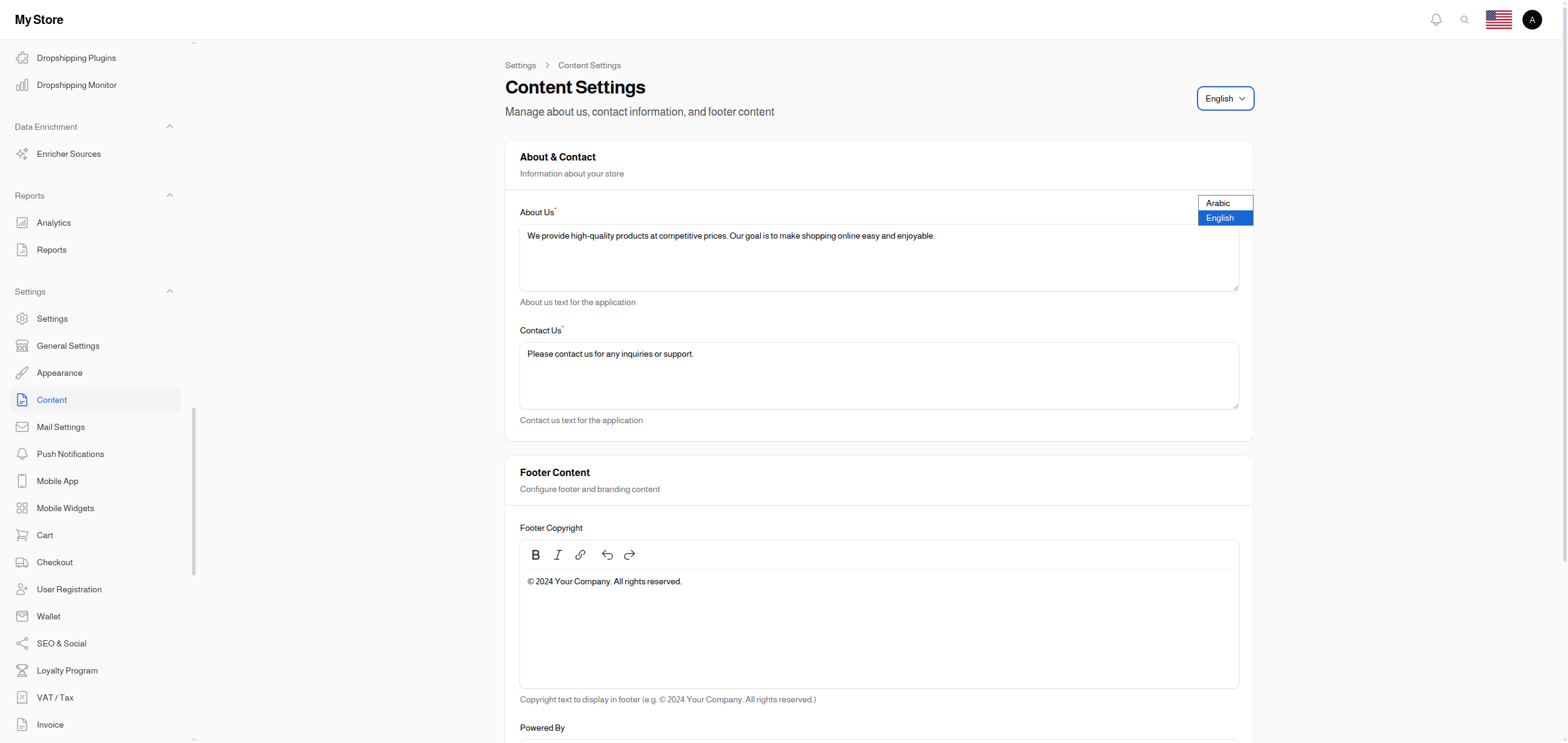 Content Settings Locale Switcher