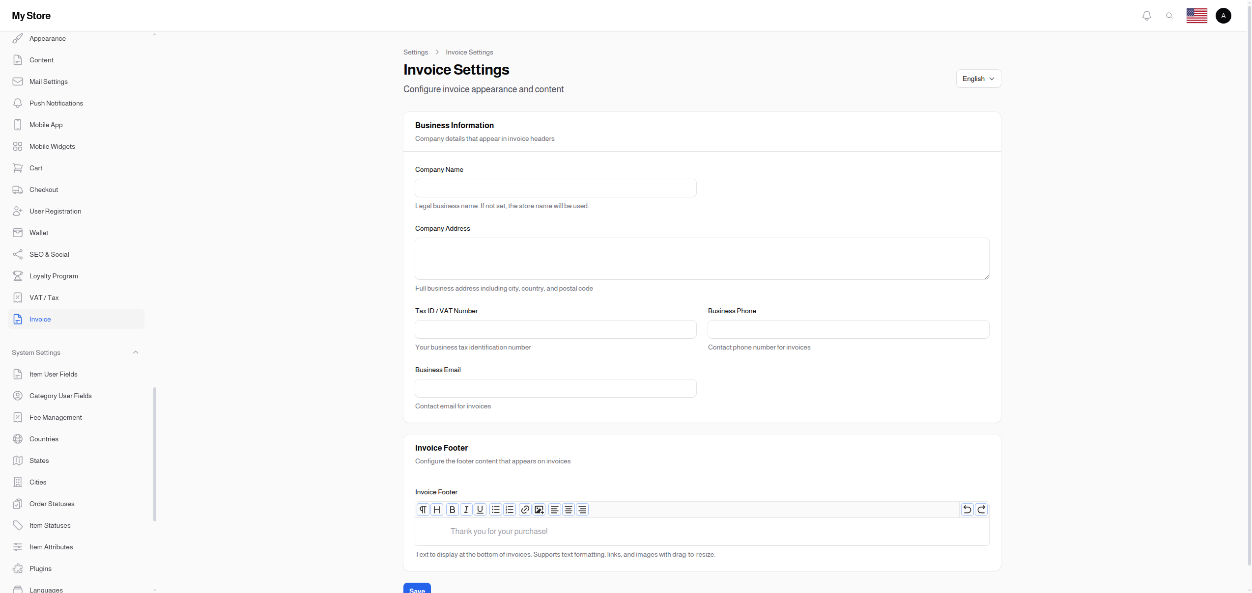 Invoice Footer Editor