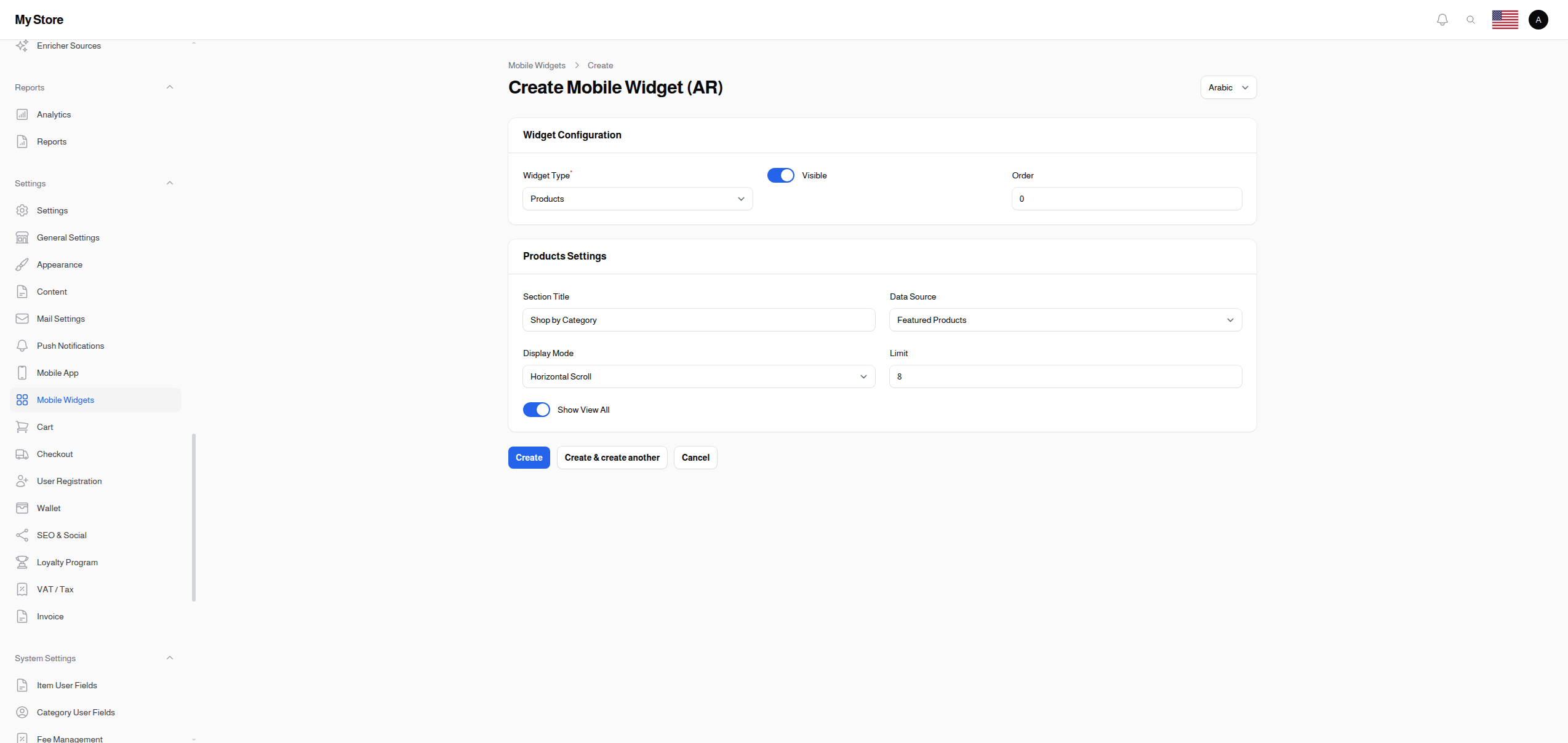 Products Widget Settings