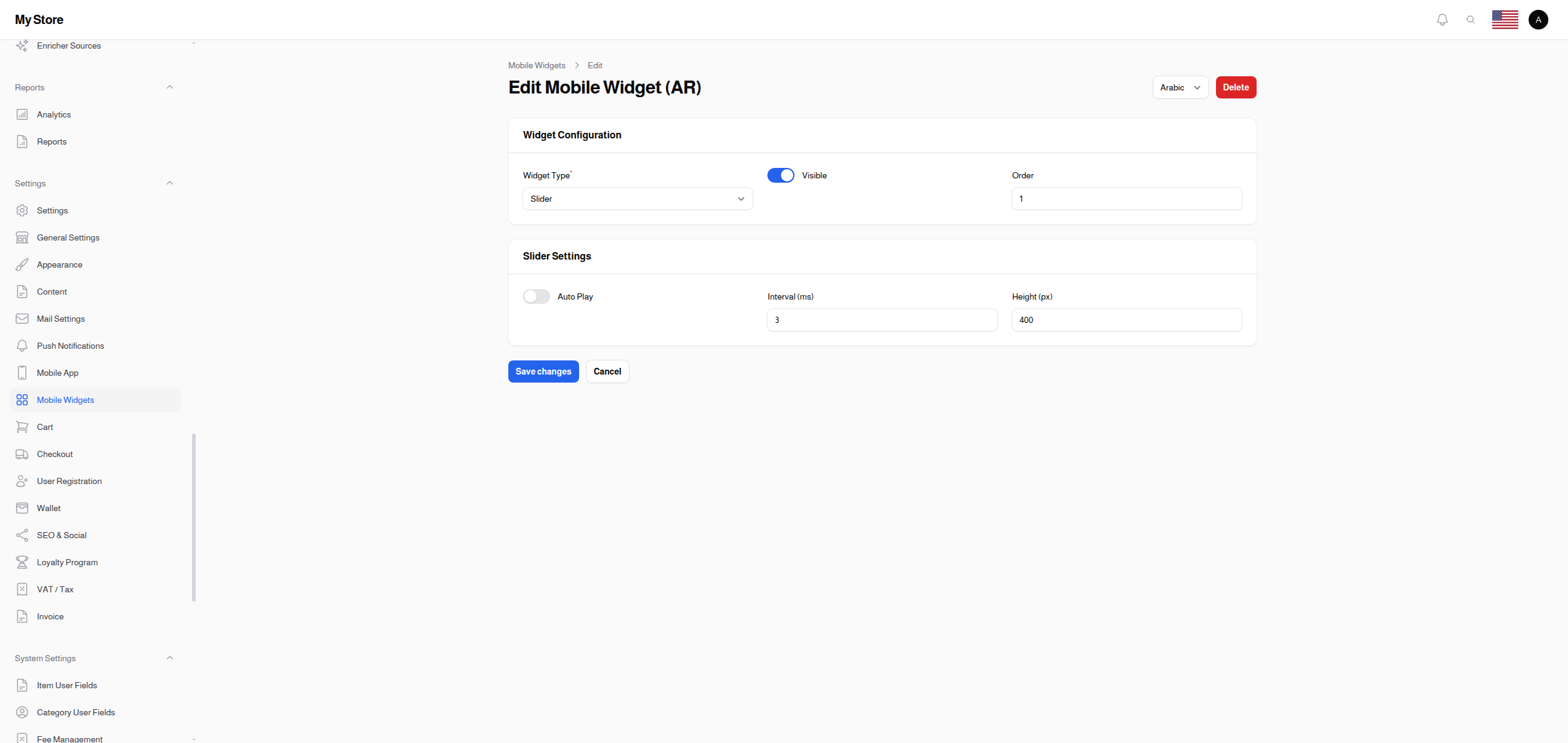 Slider Widget Settings