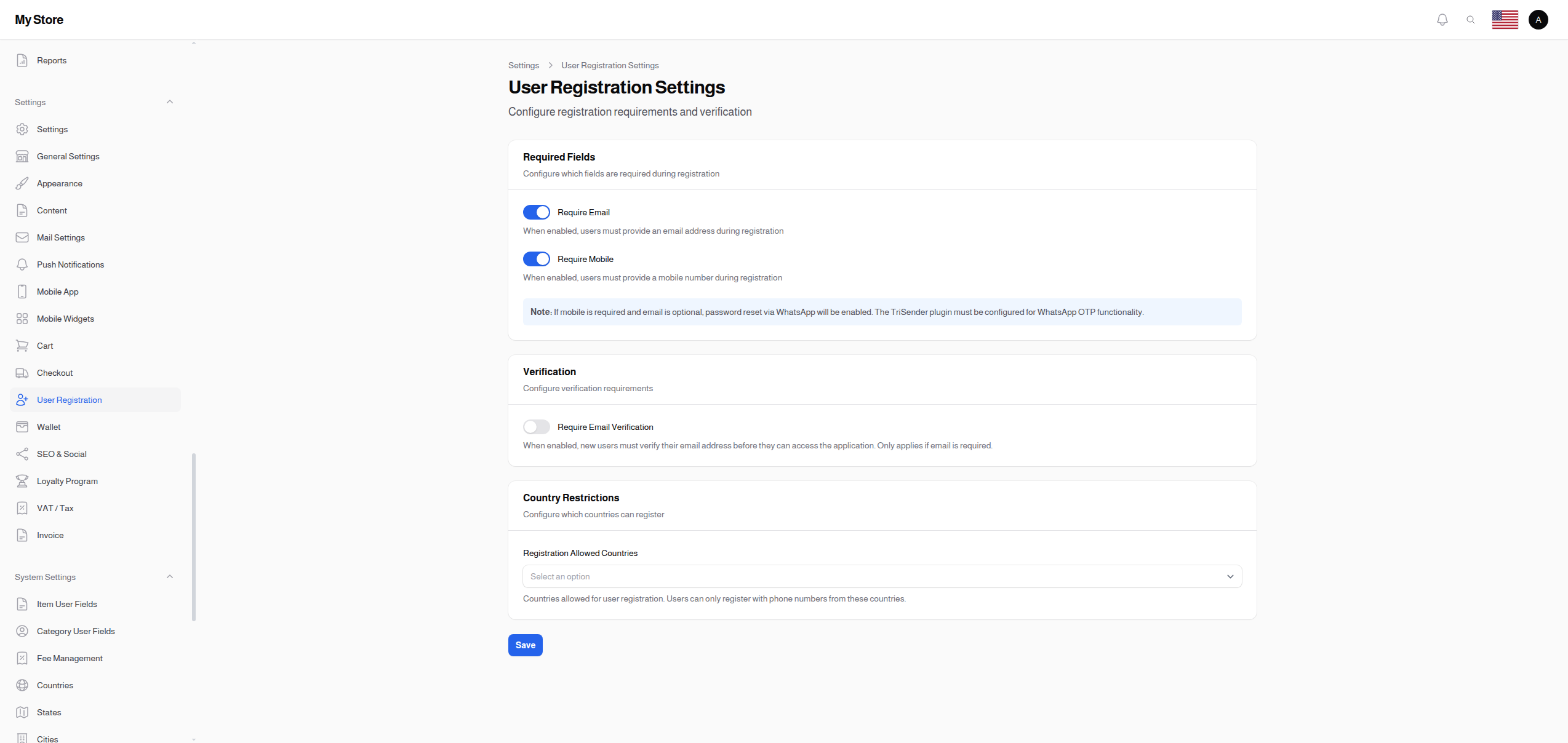 Registration Settings